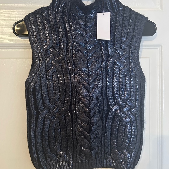 Jason Wu Midnight Blue Cable Knit Turtleneck Sweater Vest - Picture 1 of 4